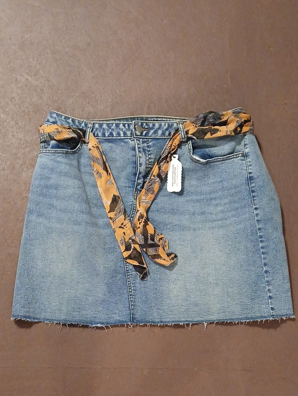 Cato Light Blue Denim Mini Skirt with Patterned Tie Belt